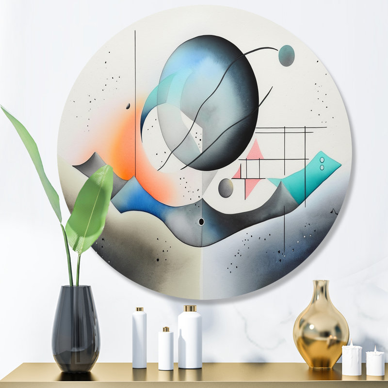 «Gray Harmonious Patterns I», art mural rond abstrait géométrique sur métal, H 16 po x l 16 po x P 1 po