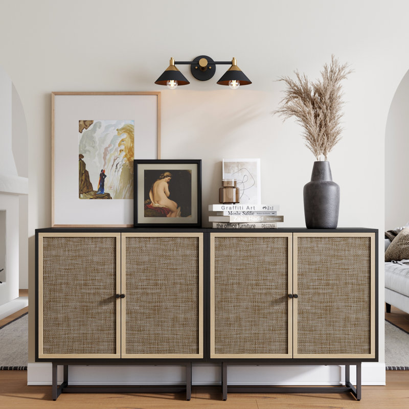 2-Piece Steel Accent Cabinet Set Or TV Stand, Black/Black Oak