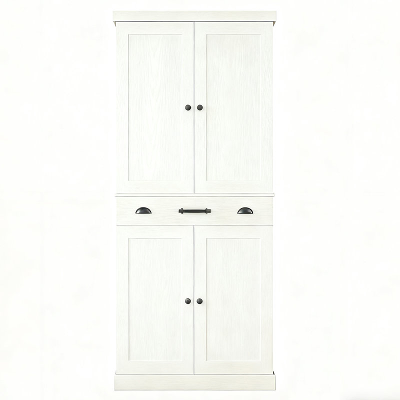 Kitchen Pantry Cabinet With Sliding Storage Rack And 6 Hanging Shelves, White