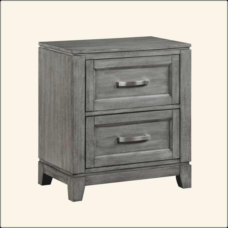 Table de chevet à finition grise avec 2 tiroirs de rangement, Gris