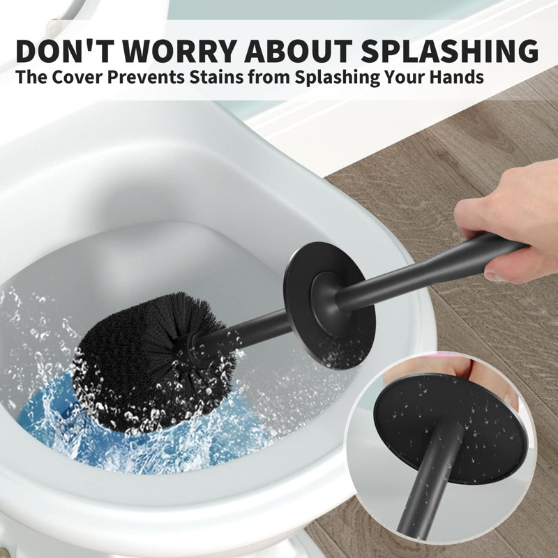 Toilet Brush And Holder 2 Pack, Toilet Bowl Brush With Extra Long Handle, Toilet Scrubber And Covered Holder, Toilet Brushes, Durable, Deep Cleaning(Black)