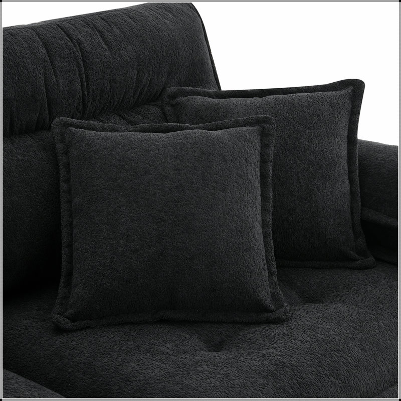 Canapé en chenille avec accoudoirs coussinés, Noir