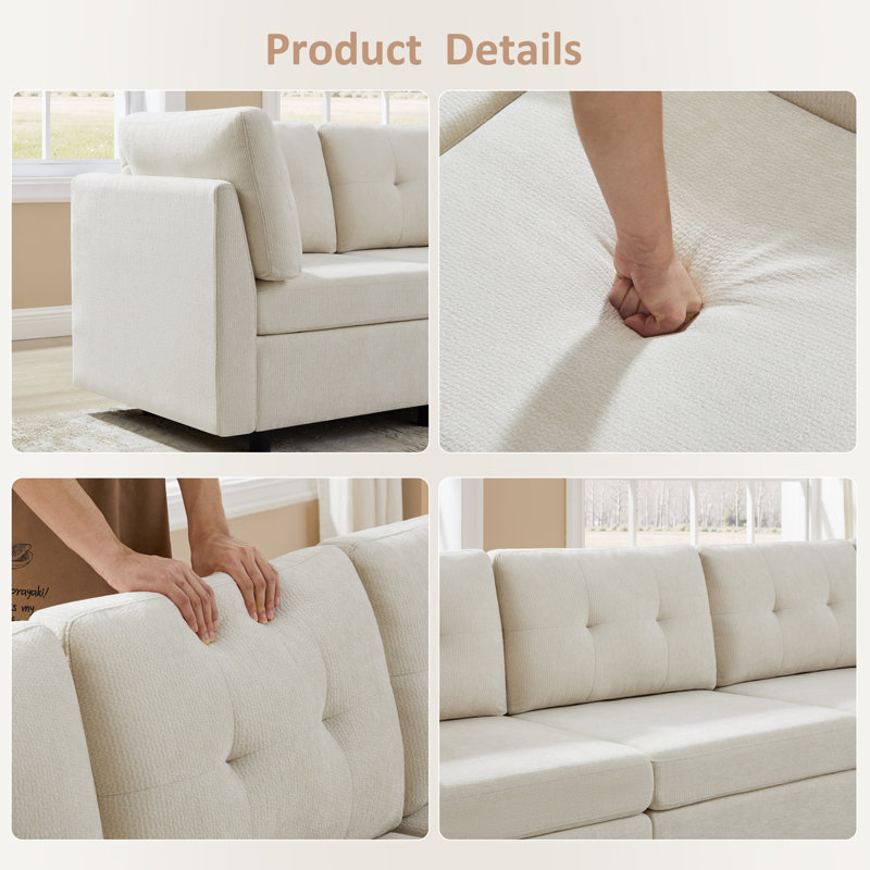 Canapé modulaire rembourré en chenille avec repose-pieds Chenille, Polyester beige