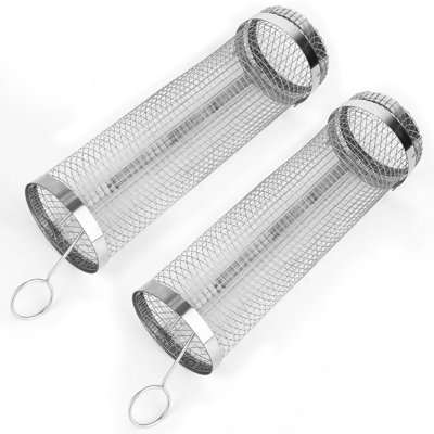 2 pièces 3,42 x 11,61 pouces barbecue portable panier à roulettes rondes en acier inoxydable grillage filet de barbecue avec couvercle amovible camping en plein air