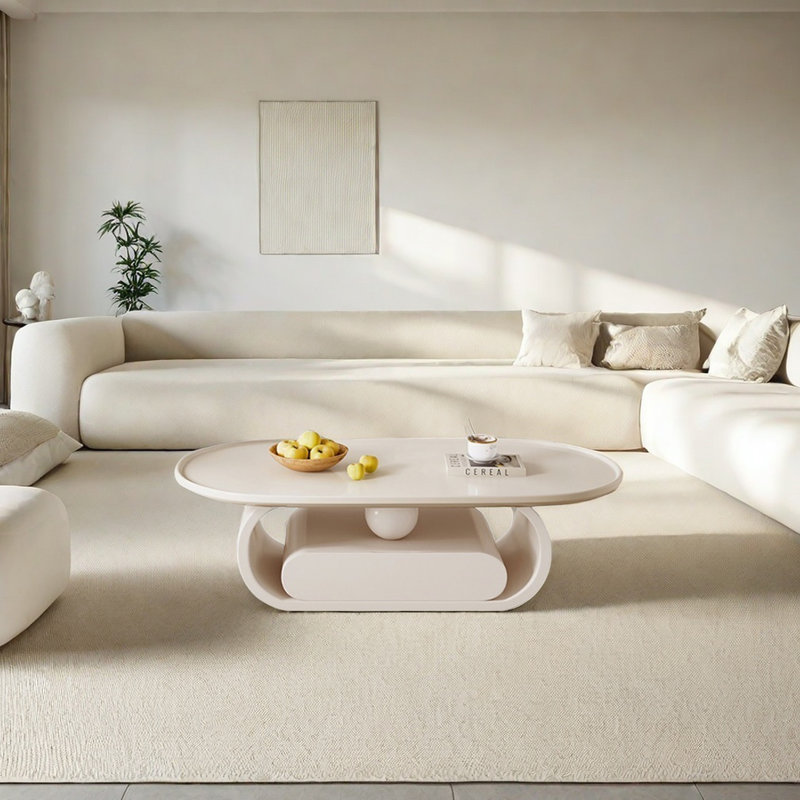 Table basse en bois de style simple, H 15,75 po x l 51,18 po x P 27,56 po, Crème, crème