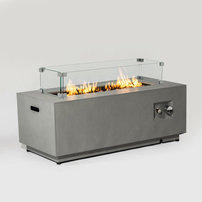 42" Dual-Piece Propane Gas Fire Pit Table Set, 50000 BTU Rectangular Steel with Glass Wind Guard for Outdoor Patio Deck Garden Courtyard - Gray Grandeur