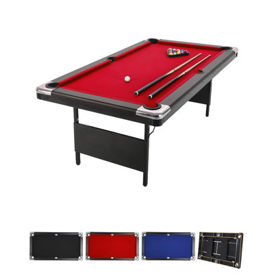 Table de billard pliante portable 7 pieds pour les amateurs de sport - Ensemble de billard complet avec boules, 2 queues, craie, brosse en feutre - Idéal pour la salle de jeux familiale, la maison, les loisirs - rouge, 7 pieds