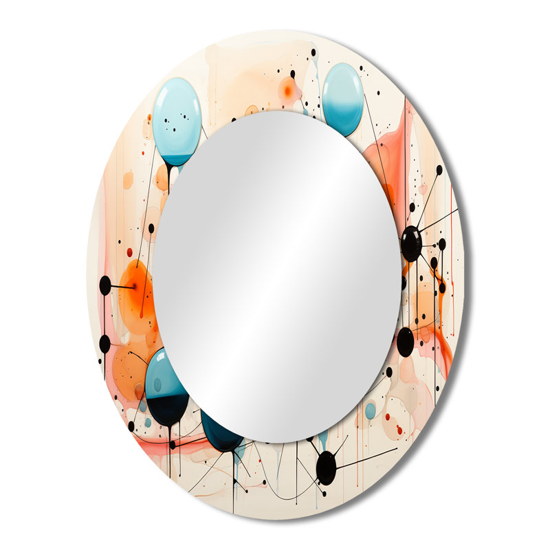 Colorful Mid Century Abstract Atomic I - Large Oval Wall Mirror On Metal, 43" x 33"