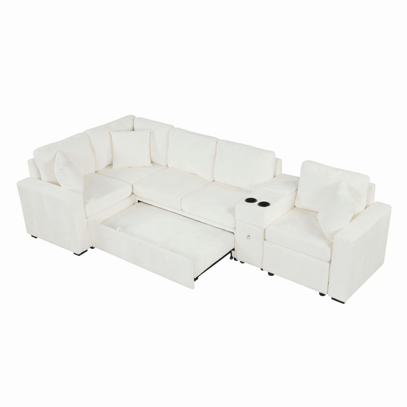 Canapé-lit modulaire convertible en L 120,5 po avec canapé-lit modulaire réversible avec lit escamotable, porte-gobelets et grand espace de rangement pour le salon