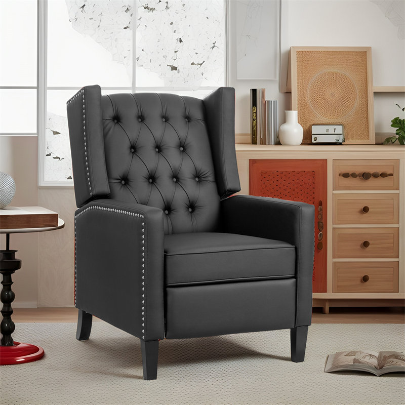 Margheoala Modern Manual Wing Chair Recliner Wide Wing Chair, High Deep Pull Chair, Sitting Chair, Black Fabric Duplicate 2