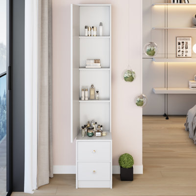 63" Tall 11.8" X 15.7" Full Body Dressing Mirror Cabinet, Multi Layer Storage, Simple Stylish, American Style, White High Depth Width, Version, Design by Latitude Run