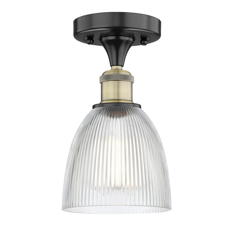 Philomene Glass Semi Flush Mount, Clear, 9.13" H x 6" W x 6" D, Black/Antique Brass