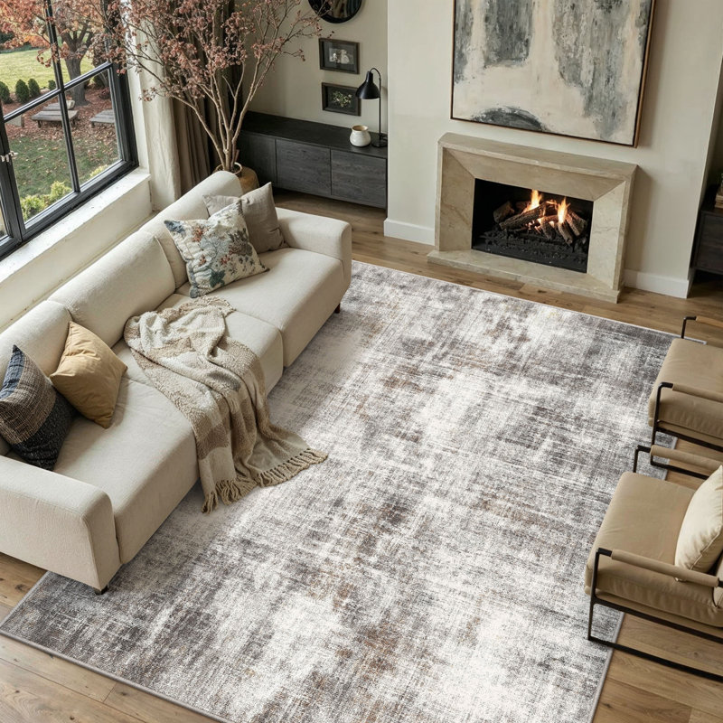 Asher Modern Abstract Machine Washable Area Rug With Non-Slip Backing, Rectangle 8' x 10'