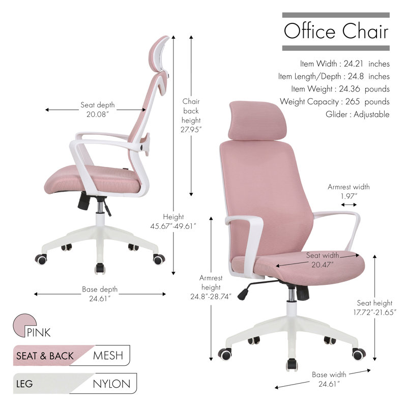 Mesh Office Chair with Headrest, Pink