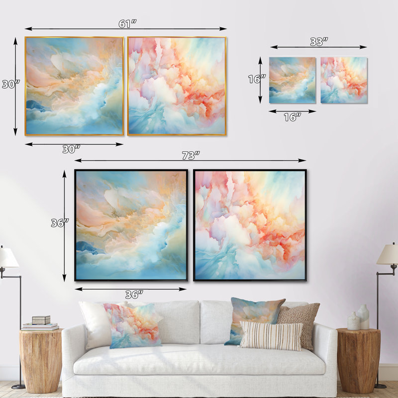 «Clouds Charm», ensemble de 2 collages carrés, H 16 po x l 33 po, Toile tendue