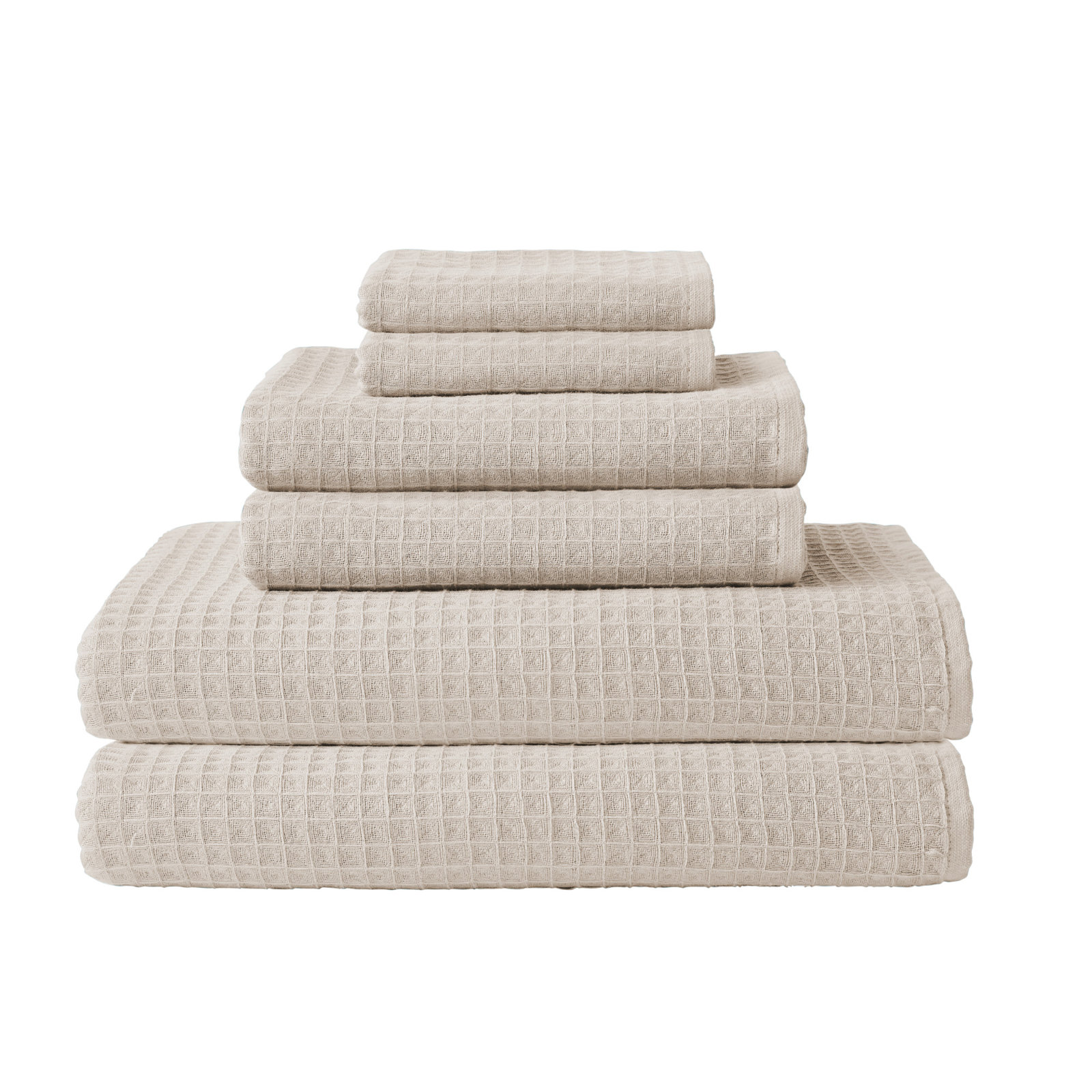 Waffle Twist Cotton Bath Towel, Beige, 6 Piece Bath Towel Set