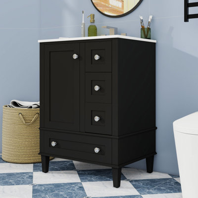 Meuble-lavabo contemporain avec lavabo en céramique, support de porte double couche et charnières à fermeture en douceur