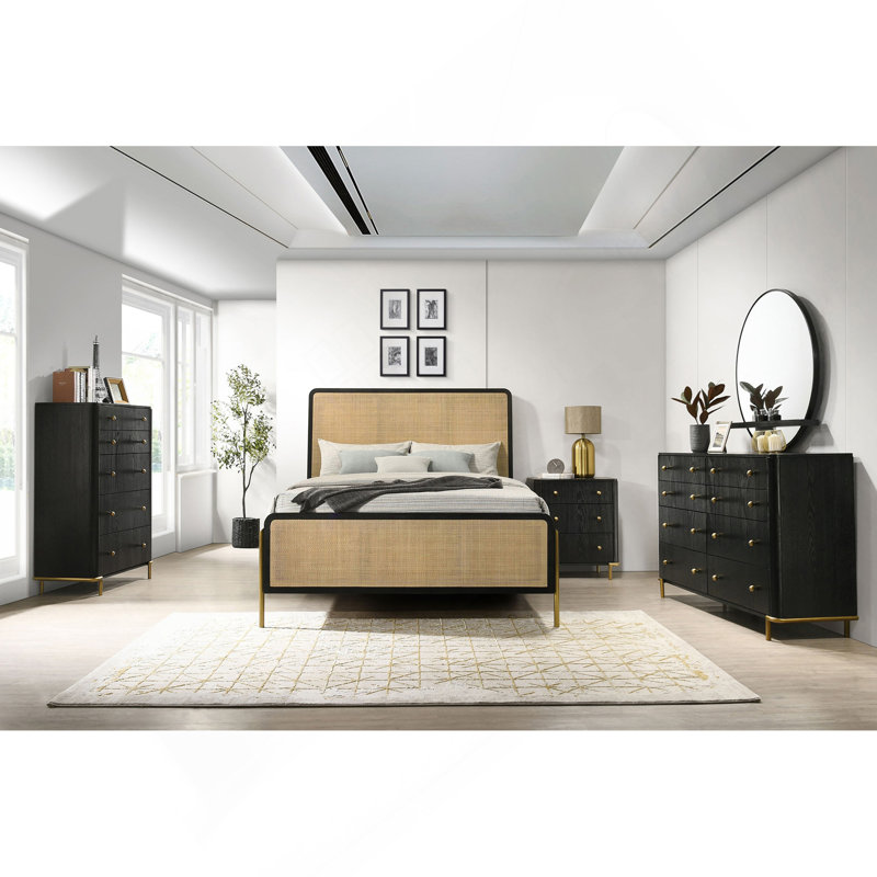 Ensemble de chambre avec grand lit 5 pièces Black and Natural, Queen, Black/Natural