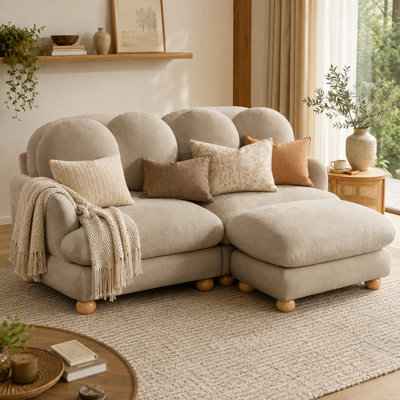 Canapé modulaire en L en chanvre à 2 places avec repose-pieds mobile Channell
