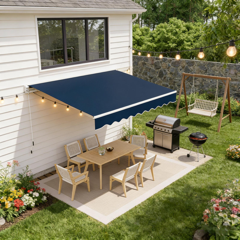 Sun Shade Awning with Manual Crank Handle for Deck, Porch, Balcony, 59" H x 120" W x 96" D