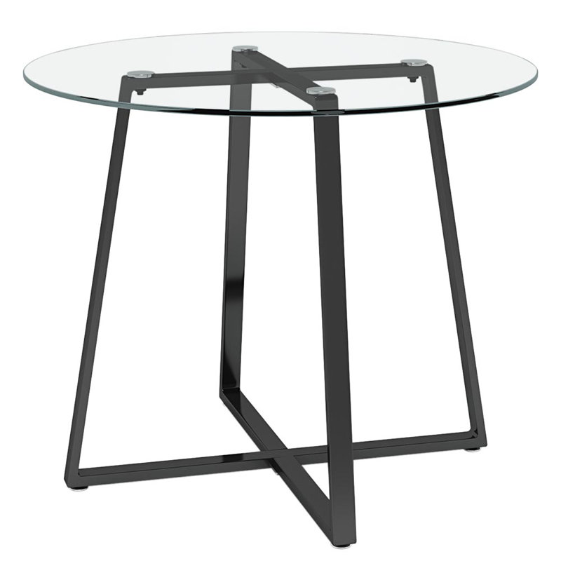 Demitre Round Dining Table with Iron Base, Clear
