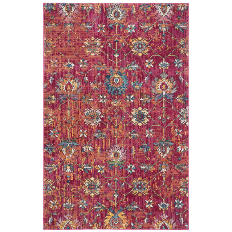 Tapis rouge / jaune / bleu en polypropylène tissé à la machine Southwestern, Rectangle 5 pi 1 po x 7 pi 6 po