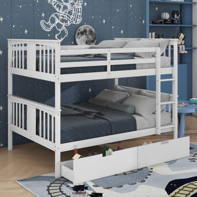 Lit superposé double au-dessus de double avec tiroirs et échelle pour chambre à coucher
