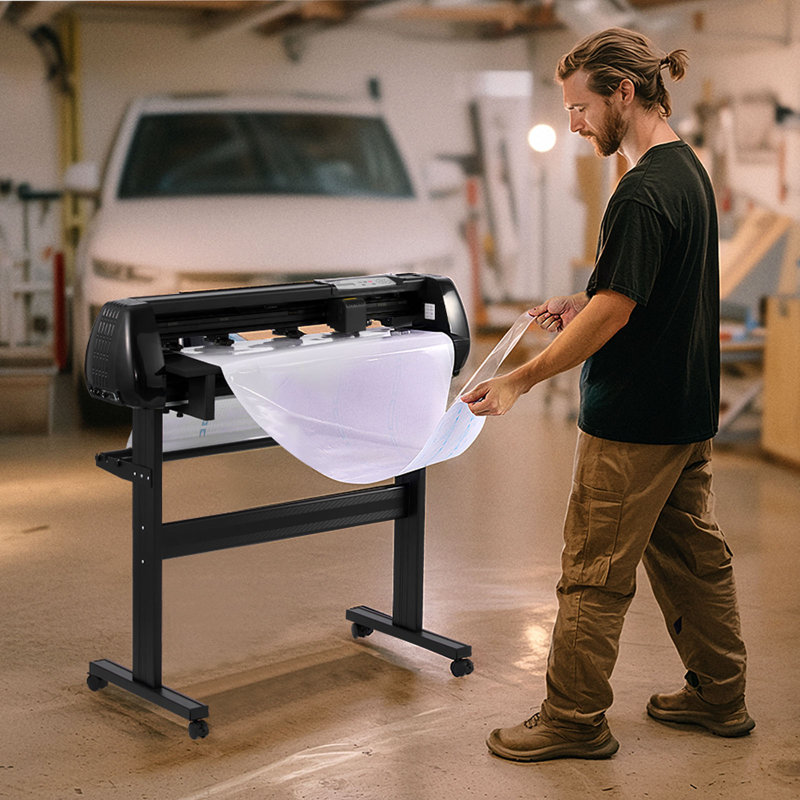 Machine de découpe de vinyle, largeur d'alimentation maximale de 34 pouces, deux pales, force et vitesse réglables, affichage à DEL, imprimante de découpe de vinyle avec logiciel Signmaster pour compatible avec Windows et macOS