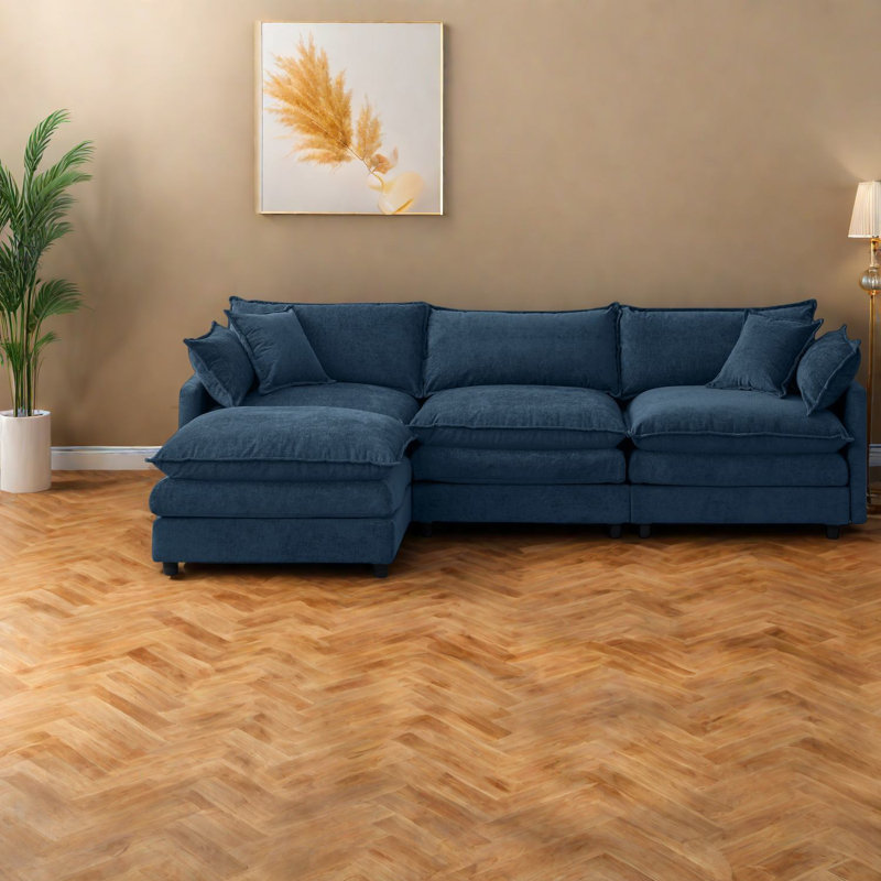 Canapés modulaires confortables, canapé en L revêtu de chenille pour salle familiale