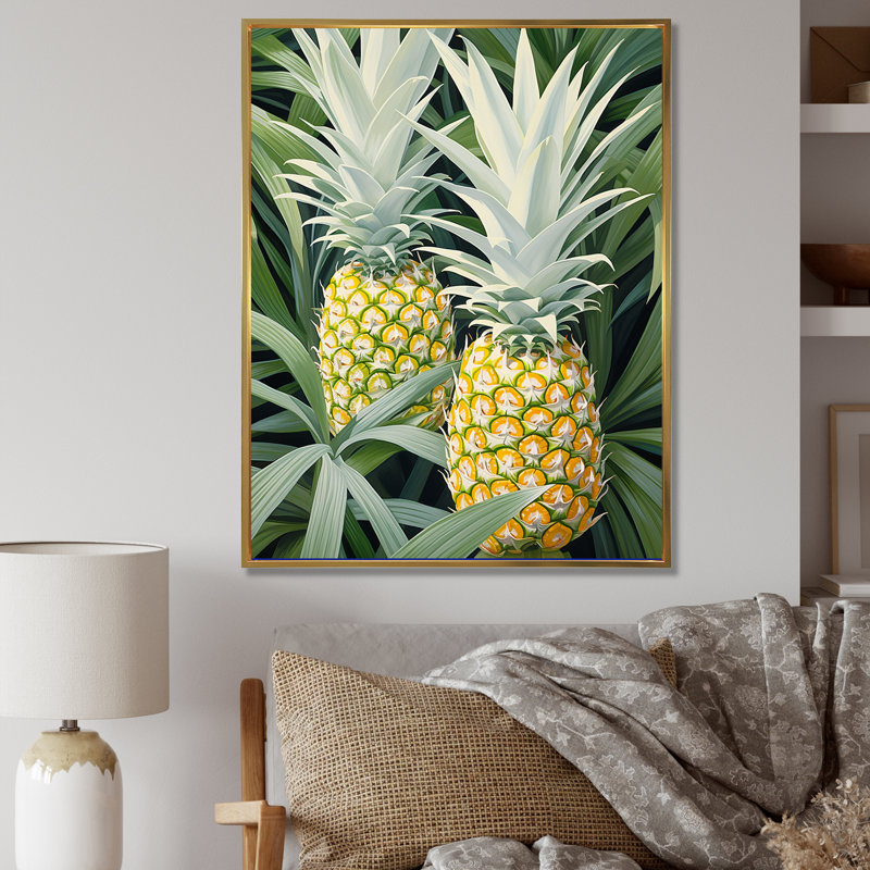 Doux ananas juteux délice IV sur toile, Cadre flottant doré, H 32 po x l 24 po x P 1 po