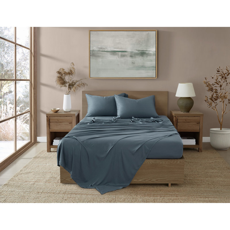 Ensemble de draps 300 fils Brooklyn, Ensemble de draps pour très grand lit avec 2 taie, Bleu marine