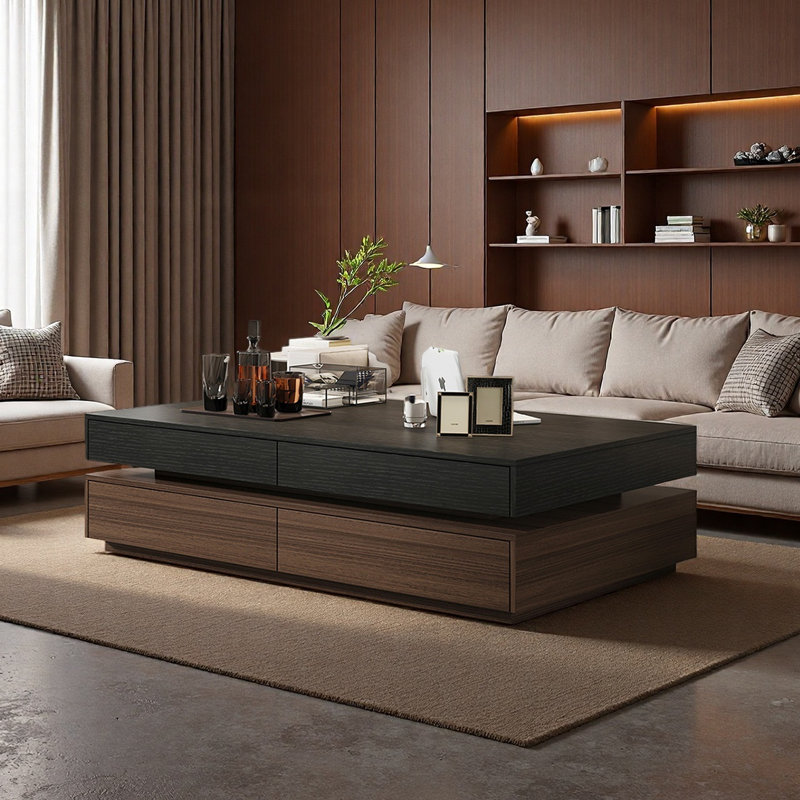 Table basse italienne avec rangement rectangulaire, Brun, H 17,7 po x L 47,2 po x l 25,6 po, Gris