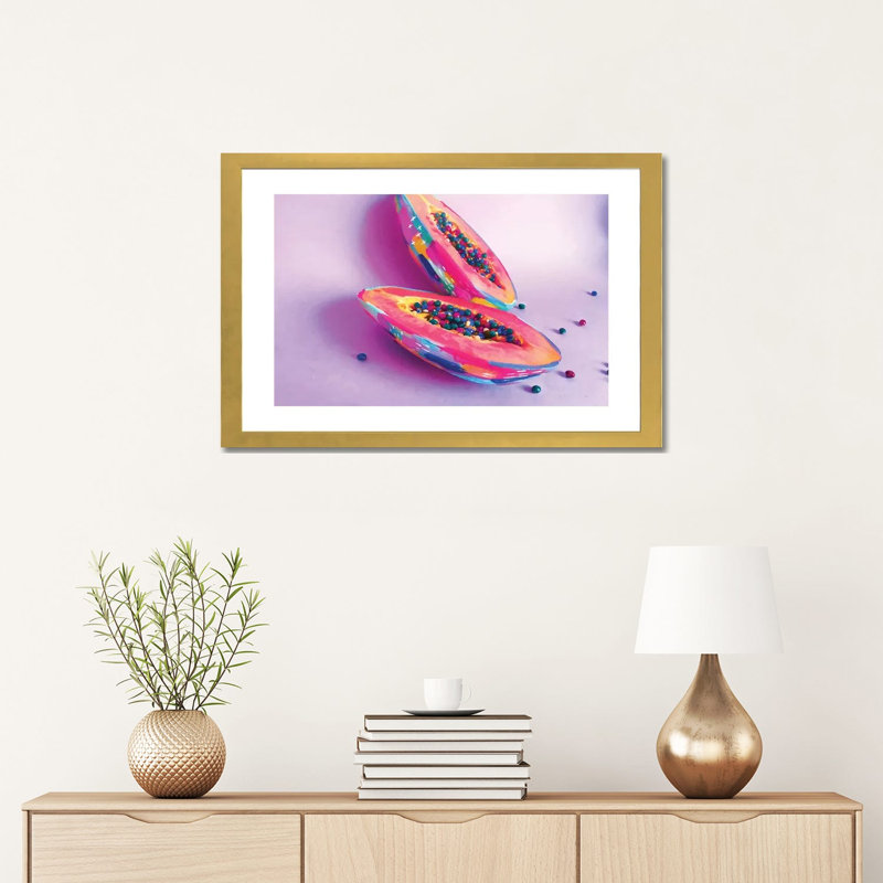 Print, Blanc, H 16 po x l 24 po x P 1 po, Papier encadré doré