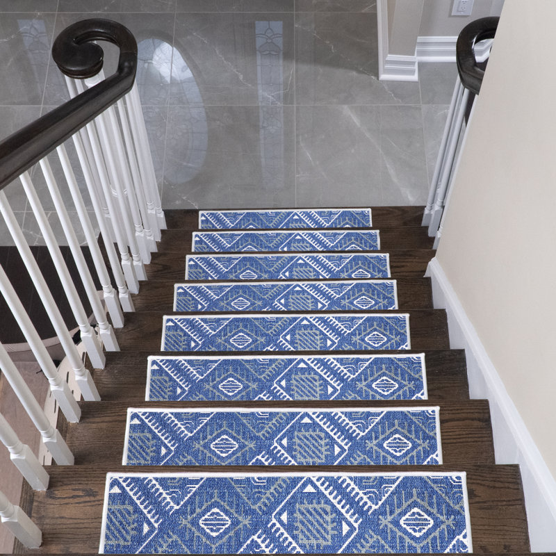 Tapis d'escalier intérieur antidérapant Groenlo, Bleu marine