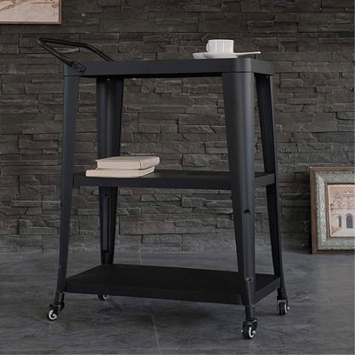 Chariot de salle à manger industriel à 3 niveaux, noir, roues pivotantes, tout métal, pièce, chariot industriel noir à niveaux avec roues et poignée, métal pour un grand espace de fête, H 33,7 po x l 23,8 po x P 13,8 po, certains