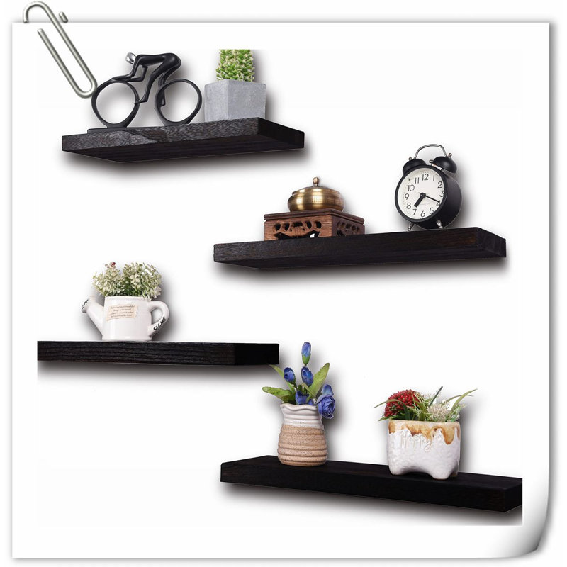 Marquies 4 Piece Solid Wood Floating Shelf, Black