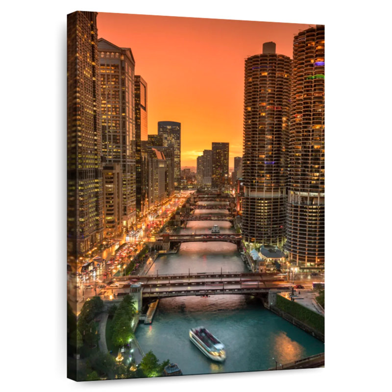 Aime Chicago River Sunset, 45" H x 30" W