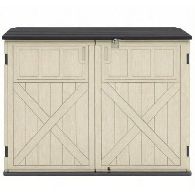 Horizontal Outdoor Storage Shed with Lockable Doors and Adjustable Shelf, Weather Resistant Garden Equipment Organizer for Patio Backyard