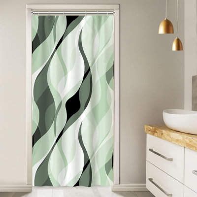Brown Pack of 1 72"W x 72"L Modern Abstract Black and Grey Striped Shower Curtain Set with Hooks