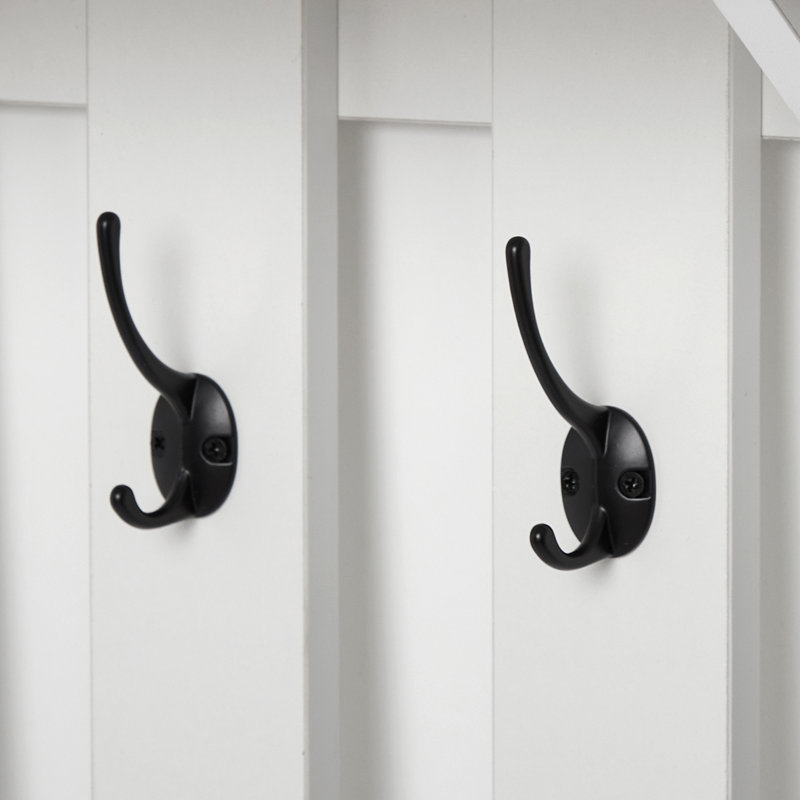 Modern style coat rack with 5 hooks and mirror, White