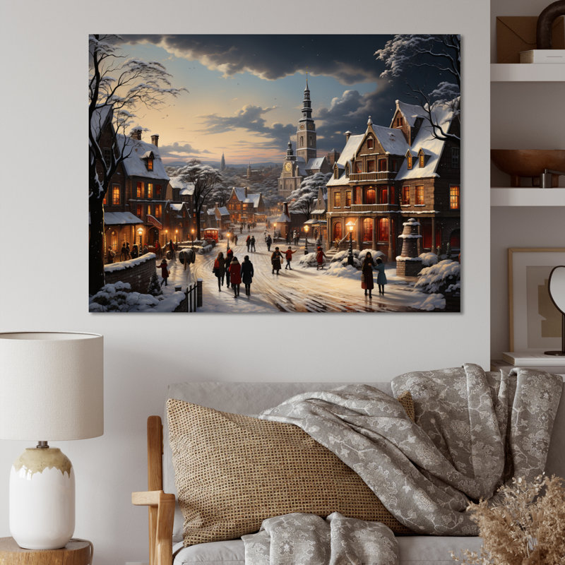 Winter Village Carnival IV - reproduction sur toile, H 24 po x l 32 po x P 1 po, Toile tendue