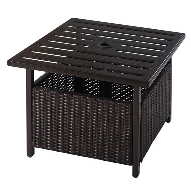 Bertina Outdoor Patio Rattan Steel Side Table