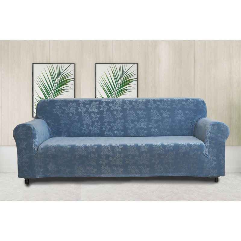 Housse extensible en velours à motif floral, Bleu