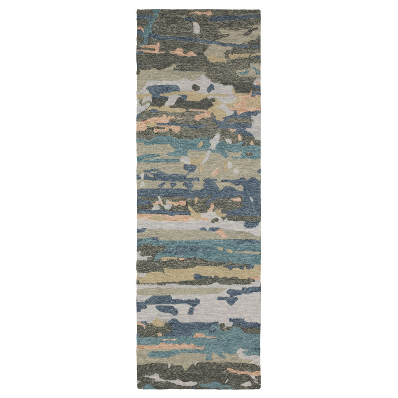 Tapis gris / bleu Renli, Tapis de couloir 2 pi 6 po x 8 pi