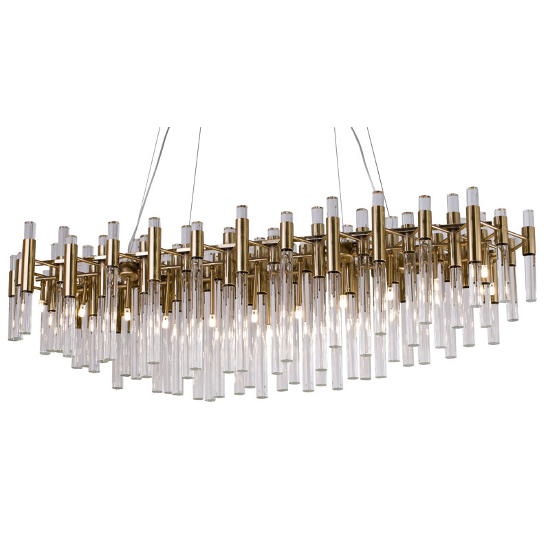 Galligan 20-Light Gold Metal Chandelier With Clear Glass Rods