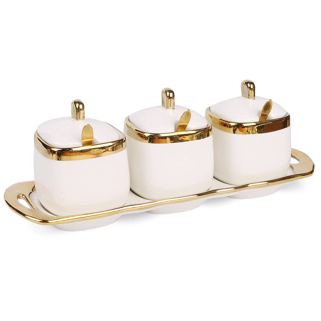 Mercer41 Set Of Porcelain Condiment Jar Spice Container With