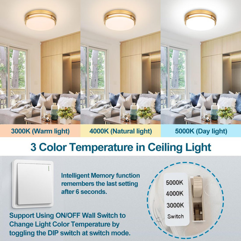 Gold Metal LED Flush Mount Ceiling Light Fixture Set
