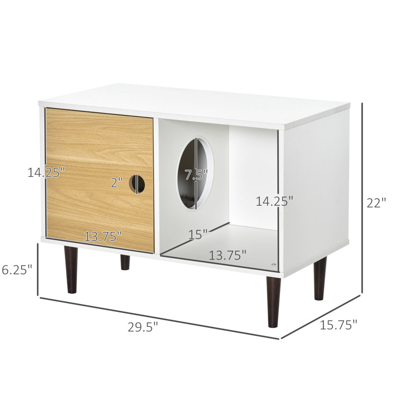 Lit pour chat surélevé blanc avec coussin, rangement pour accessoires pour animaux de compagnie, trou de circulation d'air en bois, abri de maison confortable