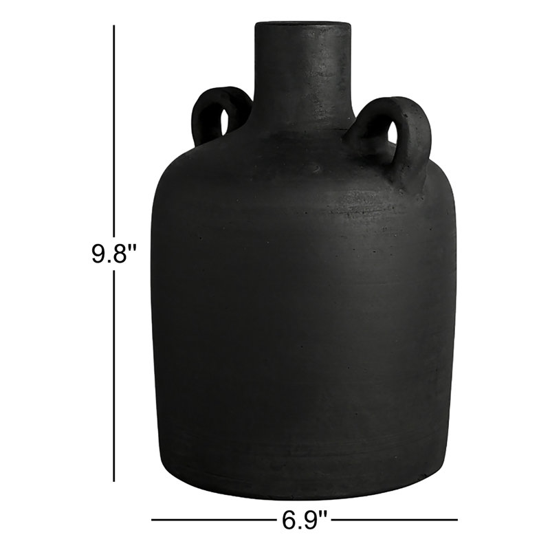 Princeton Terracotta Vase Natural Black H 9.8" & Dia 6.9", Black 