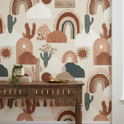 Murale bohémienne avec cactus géométrique